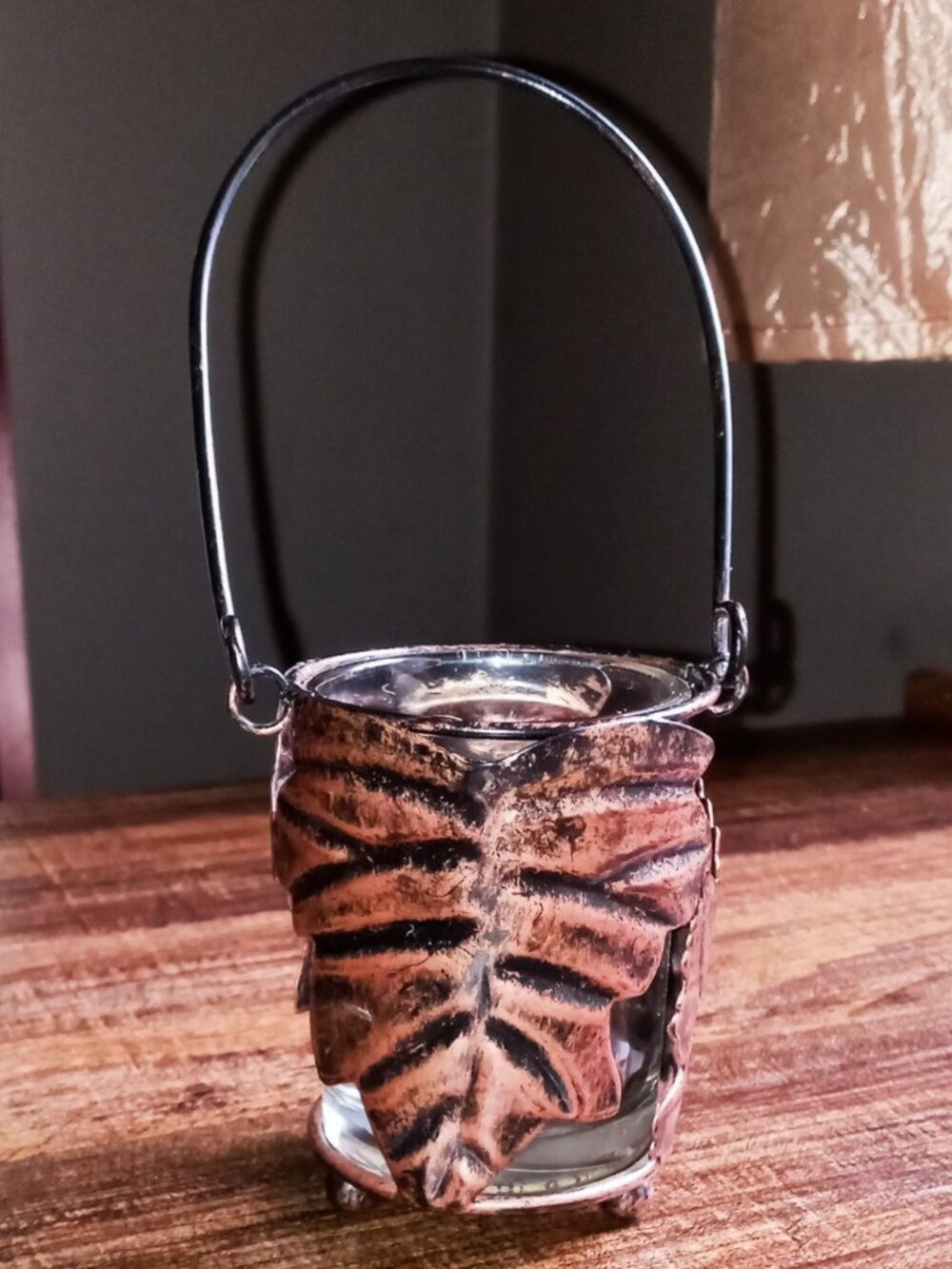 🍁Copper Glass Leaf Votive/Tealight Candle Holder Lantern Decor Hanging Rustic🍁 - Picture 14 of 14
